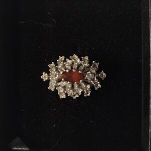 Vintage 18K White HGE Simulated Ruby Diamond Cocktail Statement Ring Size 7 1/4